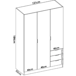 Armoire Cimone, Portemanteau Pour Chambre, Armoire Avec 3 Portes Battantes Et 3 Tiroirs, 121x52h184 Cm, Blanc Et Chêne -Sominova Soldes Boutique armoire et dressing 22794053