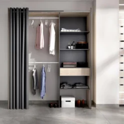 Armoire Wetterhorn, Structure Pour Dressing Avec Rideau, Portemanteau Ouvert, 160x50h205 Cm, Chêne Et Anthracite -Sominova Soldes Boutique armoire et dressing 22794097