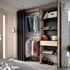 Armoire Wetterhorn, Structure Pour Dressing Avec Rideau, Portemanteau Ouvert, 160x50h205 Cm, Chêne Et Anthracite -Sominova Soldes Boutique armoire et dressing 22794101