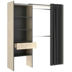Armoire Wetterhorn, Structure Pour Dressing Avec Rideau, Portemanteau Ouvert, 160x50h205 Cm, Chêne Et Anthracite -Sominova Soldes Boutique armoire et dressing 22794103