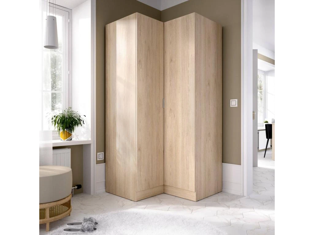 Armoire Dcipo, Meubles D'angle Pour Chambre à Coucher, Armoire D'angle Avec 2 Portes Battantes, 91x93h184 Cm, Chêne 4 Armoire Dcipo, Meubles D'angle Pour Chambre à Coucher, Armoire D'angle Avec 2 Portes Battantes, 91x93h184 Cm, Chêne – Image 2