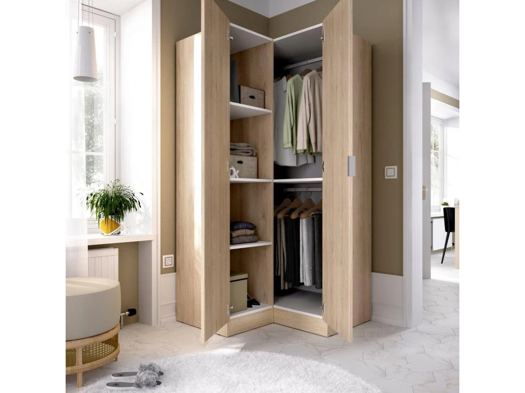 Armoire Dcipo, Meubles D'angle Pour Chambre à Coucher, Armoire D'angle Avec 2 Portes Battantes, 91x93h184 Cm, Chêne 6 Armoire Dcipo, Meubles D'angle Pour Chambre à Coucher, Armoire D'angle Avec 2 Portes Battantes, 91x93h184 Cm, Chêne – Image 4