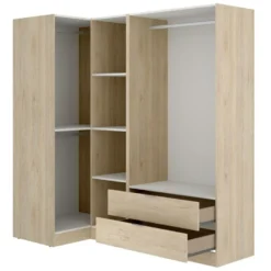 Armoire Dmellin, Meubles D'angle Pour Chambre à Coucher, Armoire D'angle Avec 4 Portes Battantes, 174x91h184 Cm, Chêne -Sominova Soldes Boutique armoire et dressing 22896453