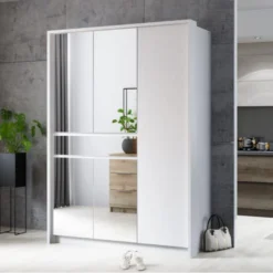 Armoire 5 Portes Et 1 Tiroir - Avec Miroir - L157 Cm - Blanc - ZADIA -Sominova Soldes Boutique armoire et dressing 499233