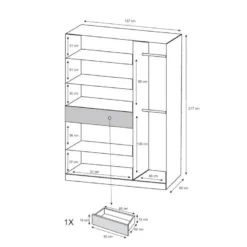 Armoire 5 Portes Et 1 Tiroir - Avec Miroir - L157 Cm - Blanc - ZADIA -Sominova Soldes Boutique armoire et dressing 499361