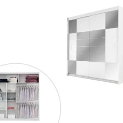 Armoire 2 Portes Coulissantes - Avec Miroir - L203 Cm - Blanc - ROVINJA 11 Armoire 2 Portes Coulissantes - Avec Miroir - L203 Cm - Blanc - ROVINJA -Sominova Soldes Boutique armoire et dressing 501229