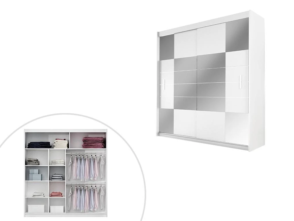 Armoire 2 Portes Coulissantes - Avec Miroir - L203 Cm - Blanc - ROVINJA 6 Armoire 2 Portes Coulissantes - Avec Miroir - L203 Cm - Blanc - ROVINJA – Image 4