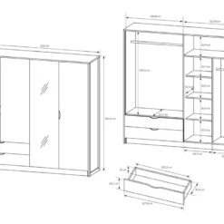 Armoire 4 Portes Et 2 Tiroirs - Avec Miroir - L220 Cm - Coloris : Naturel Et Anthracite - LAONILE -Sominova Soldes Boutique armoire et dressing 6806895