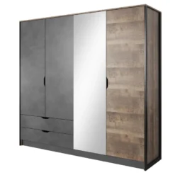 Armoire 4 Portes Et 2 Tiroirs - Avec Miroir - L220 Cm - Coloris : Naturel Et Anthracite - LAONILE -Sominova Soldes Boutique armoire et dressing 6817815