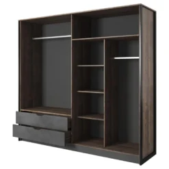 Armoire 4 Portes Et 2 Tiroirs - Avec Miroir - L220 Cm - Coloris : Naturel Et Anthracite - LAONILE -Sominova Soldes Boutique armoire et dressing 6817817
