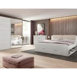 Armoire 2 Portes Coulissantes 220cm Coloris Blanc Avec Miroir. Collection FLOYD -Sominova Soldes Boutique armoire et dressing 8968365