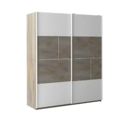 NINO LIGHT - Armoire Effet Bois Portes Coulissantes Avec Frein