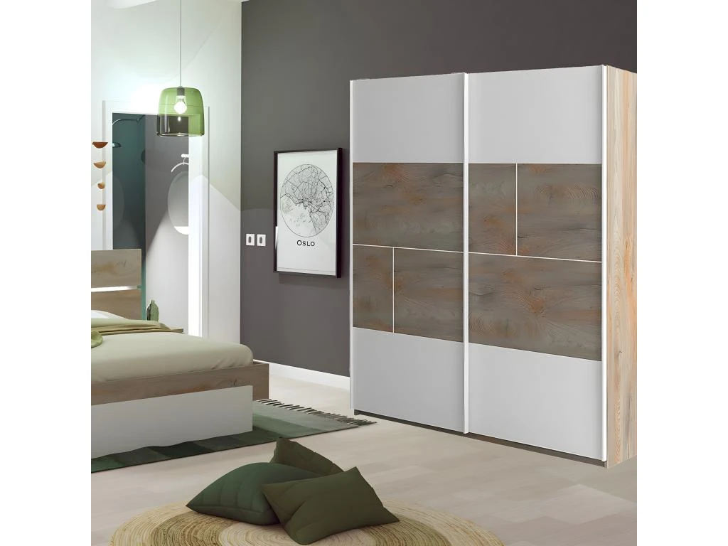 NINO LIGHT - Armoire Effet Bois Portes Coulissantes Avec Frein 4 NINO LIGHT - Armoire Effet Bois Portes Coulissantes Avec Frein â Image 2