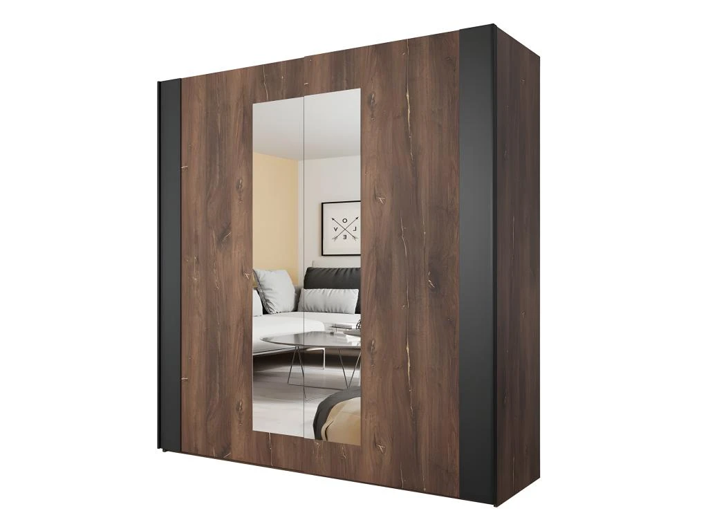Armoire 200cm. 2 Portes Coulissantes Avec Miroirs Couleur Chêne Foncé Et Noir. Collection FOX 3 Armoire 200cm. 2 Portes Coulissantes Avec Miroirs Couleur Chêne Foncé Et Noir. Collection FOX