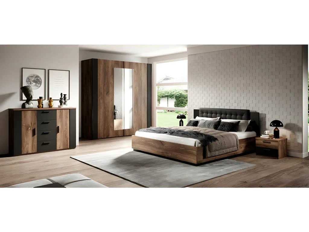 Armoire 200cm. 2 Portes Coulissantes Avec Miroirs Couleur Chêne Foncé Et Noir. Collection FOX 5 Armoire 200cm. 2 Portes Coulissantes Avec Miroirs Couleur Chêne Foncé Et Noir. Collection FOX – Image 3