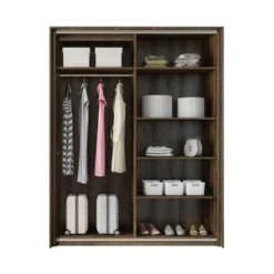 Armoire 230cm Avec Miroirs, Portes Coulissantes. LED Et Pack étagères Inclus. Collection KEITH. Coloris Chêne Foncé -Sominova Soldes Boutique armoire et dressing 8968465