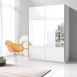 Armoire Design 120cm. 2 Portes Avec Miroirs Modulables. Couleur Blanc Mat. Collection EOS -Sominova Soldes Boutique armoire et dressing 8968555