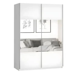 Armoire Design 120cm. 2 Portes Avec Miroirs Modulables. Couleur Blanc Mat. Collection EOS -Sominova Soldes Boutique armoire et dressing 8968557