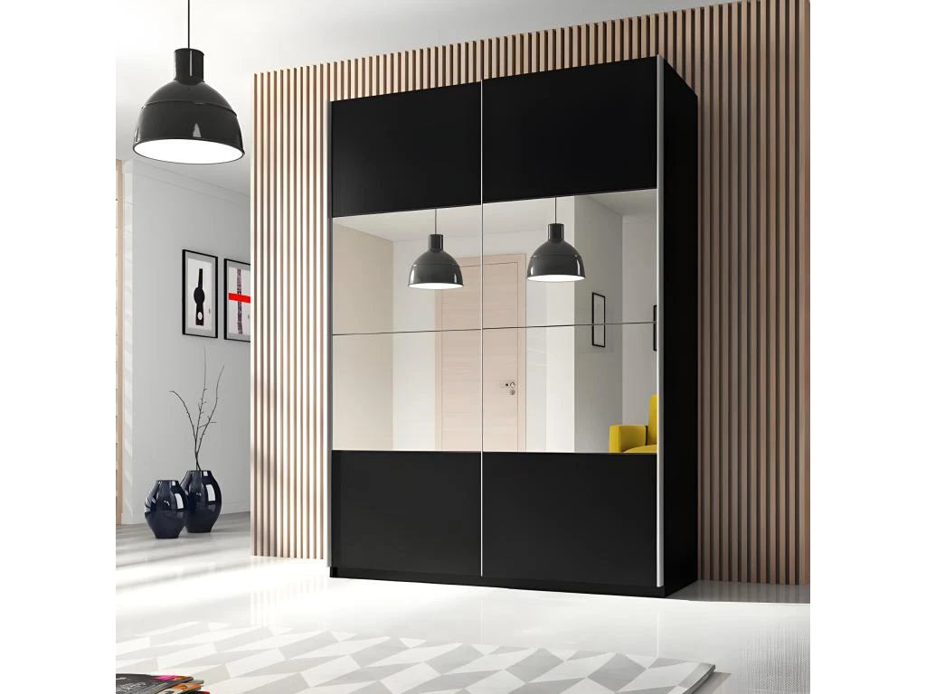 Armoire Design 120cm. 2 Portes Avec Miroirs Modulables. Couleur Noir Mat. Collection EOS 5 Armoire Design 120cm. 2 Portes Avec Miroirs Modulables. Couleur Noir Mat. Collection EOS – Image 3