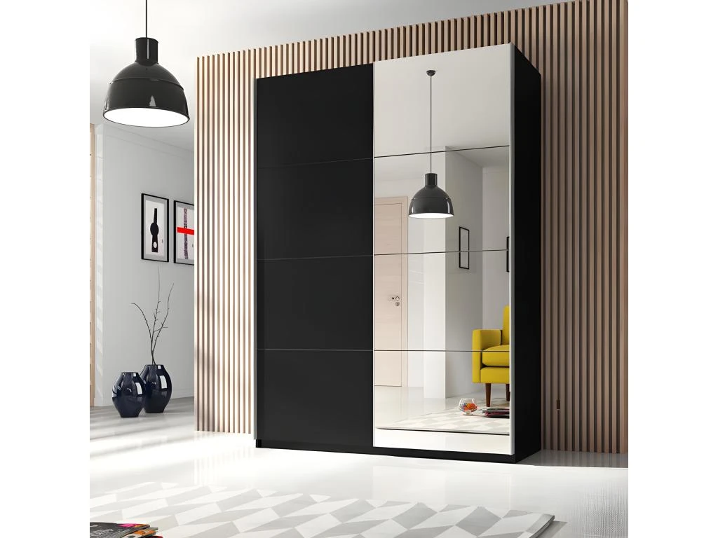 Armoire Design 120cm. 2 Portes Avec Miroirs Modulables. Couleur Noir Mat. Collection EOS 6 Armoire Design 120cm. 2 Portes Avec Miroirs Modulables. Couleur Noir Mat. Collection EOS – Image 4