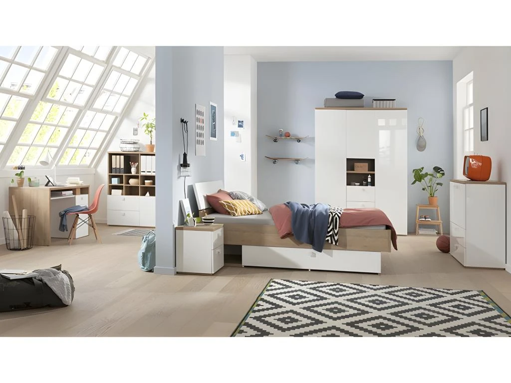 Armoire 3 Portes 3 Tiroirs Et 2 Niches Blanc Enfant Ado - GABRIEL 6 Armoire 3 Portes 3 Tiroirs Et 2 Niches Blanc Enfant Ado - GABRIEL – Image 4