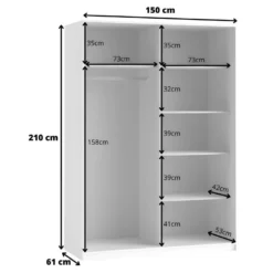 Armoire Design 150cm. 2 Portes Avec Miroirs Modulables. Couleur Blanc Mat. Collection EOS -Sominova Soldes Boutique armoire et dressing 8968775