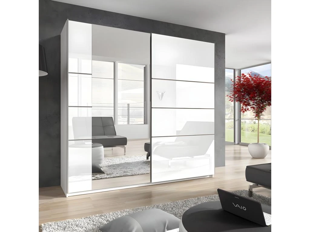 Armoire Design 2 Portes 200 Cm Avec Miroir. Couleur Blanc Brillant. Collection EOS 5 Armoire Design 2 Portes 200 Cm Avec Miroir. Couleur Blanc Brillant. Collection EOS – Image 3