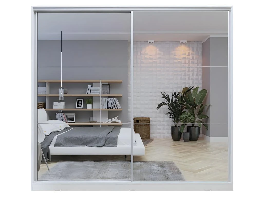 Armoire Blanche 200cm Avec Miroirs, Portes Coulissantes. Collection CALABRE. 6 Armoire Blanche 200cm Avec Miroirs, Portes Coulissantes. Collection CALABRE. â Image 4