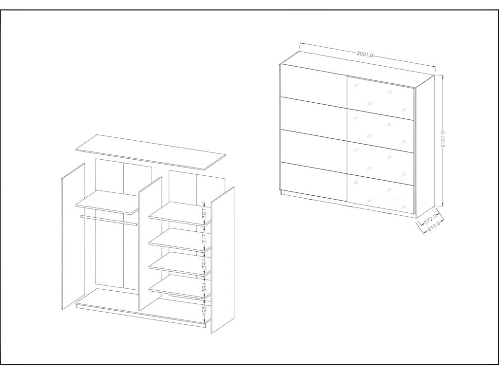 Armoire Design 200cm. 2 Portes Avec Miroirs Modulables. Couleur Blanc Mat. Collection EOS 7 Armoire Design 200cm. 2 Portes Avec Miroirs Modulables. Couleur Blanc Mat. Collection EOS – Image 5