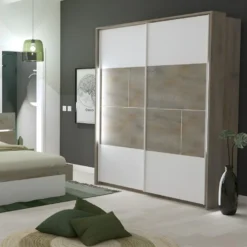 NINO LIGHT - Armoire Effet Bois Portes Coulissantes Avec Frein + Arche Leds -Sominova Soldes Boutique armoire et dressing 8979315