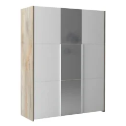 NINO LIGHT - Armoire 3 Portes Effet Bois Clair Avec Miroir