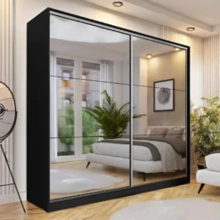 Armoire Noire 200cm Avec Miroirs, Portes Coulissantes. Collection CALABRE. 8 Armoire Noire 200cm Avec Miroirs, Portes Coulissantes. Collection CALABRE. -Sominova Soldes Boutique armoire et dressing 8979411