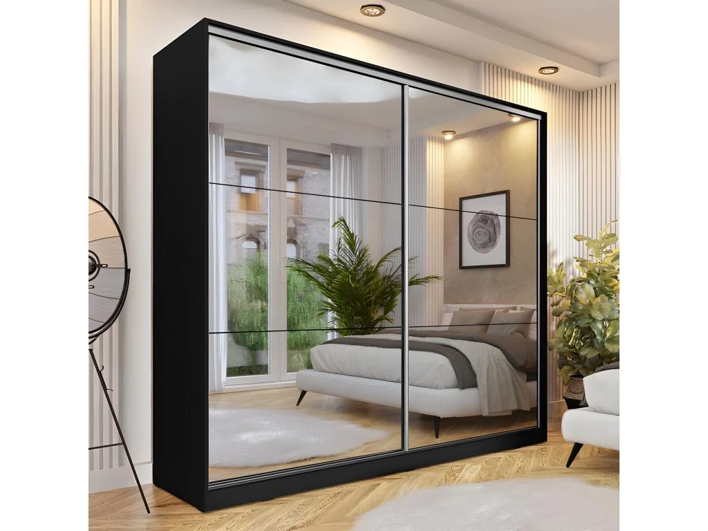 Armoire Noire 200cm Avec Miroirs, Portes Coulissantes. Collection CALABRE. 4 Armoire Noire 200cm Avec Miroirs, Portes Coulissantes. Collection CALABRE. – Image 2