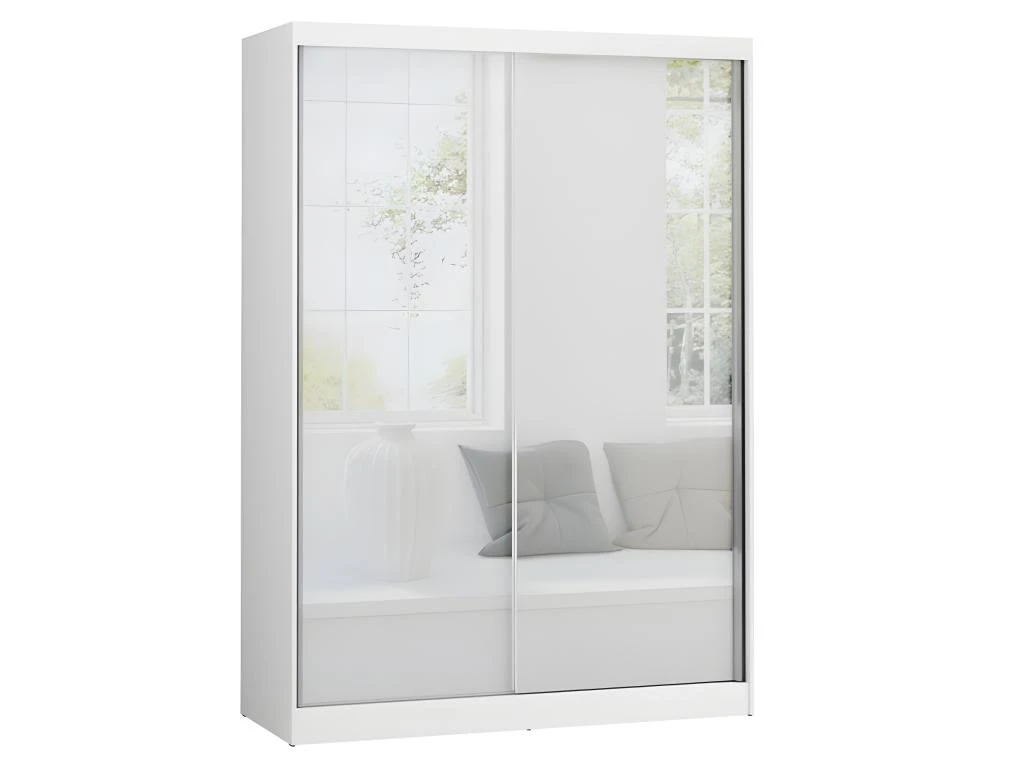 Armoire Blanche 150cm Avec Miroirs, Portes Coulissantes Et Pack étagères. Collection BRISBANE. 3 Armoire Blanche 150cm Avec Miroirs, Portes Coulissantes Et Pack étagères. Collection BRISBANE.