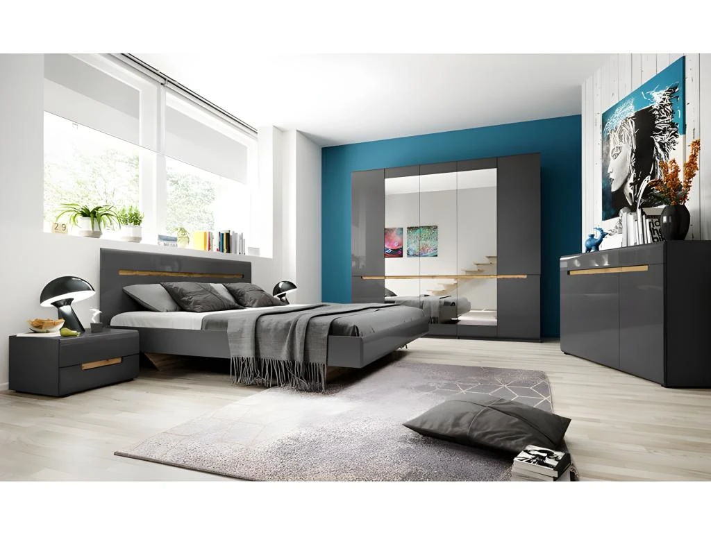 Armoire Design 4 Portes Et 2 Miroirs Couleur Grise Finitions Glossy - LUCIA 4 Armoire Design 4 Portes Et 2 Miroirs Couleur Grise Finitions Glossy - LUCIA – Image 2