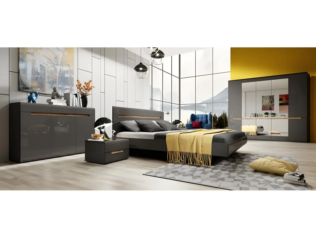 Armoire Design 4 Portes Et 2 Miroirs Couleur Grise Finitions Glossy - LUCIA 5 Armoire Design 4 Portes Et 2 Miroirs Couleur Grise Finitions Glossy - LUCIA – Image 3