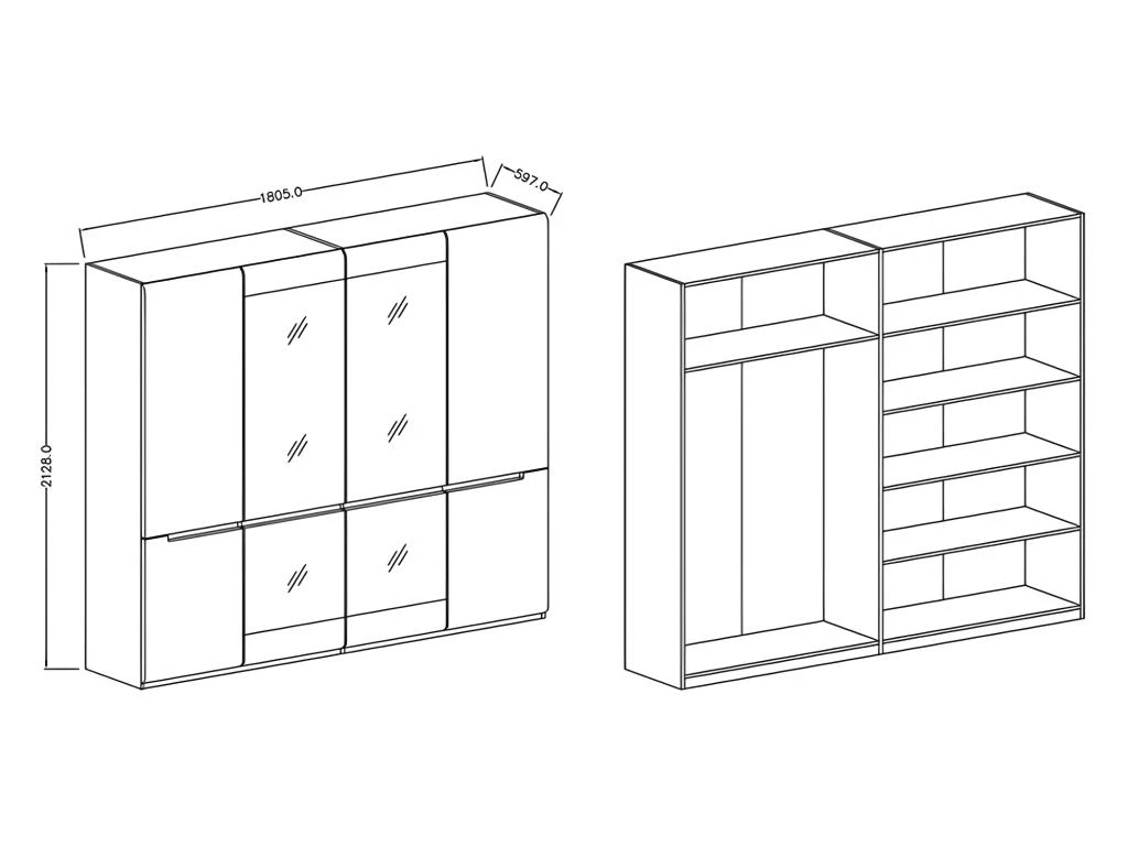 Armoire Design 4 Portes Et 2 Miroirs Couleur Grise Finitions Glossy - LUCIA 6 Armoire Design 4 Portes Et 2 Miroirs Couleur Grise Finitions Glossy - LUCIA – Image 4