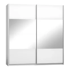Armoire Design Deux Portes Coulissantes VERONA. Miroirs Inclus. Coloris Blanc Alpins, Finitions Brillants