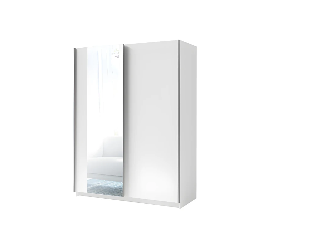 Armoire, Garde Robe GOZU 150 Cm Deux Portes Coulissantes. Dressing Complet Avec Miroir, Penderie Et étagères. Coloris Blanc 3 Armoire, Garde Robe GOZU 150 Cm Deux Portes Coulissantes. Dressing Complet Avec Miroir, Penderie Et étagères. Coloris Blanc