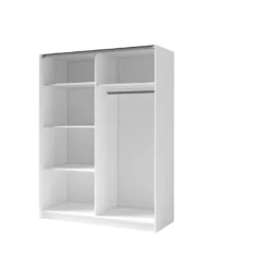 Armoire, Garde Robe GOZU 150 Cm Deux Portes Coulissantes. Dressing Complet Avec Miroir, Penderie Et étagères. Coloris Blanc 7 Armoire, Garde Robe GOZU 150 Cm Deux Portes Coulissantes. Dressing Complet Avec Miroir, Penderie Et étagères. Coloris Blanc -Sominova Soldes Boutique armoire et dressing 9576551