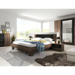 Armoire 4 Portes Avec Miroirs Couleur Chêne Foncé Et Noir - IRINA -Sominova Soldes Boutique armoire et dressing 9576659