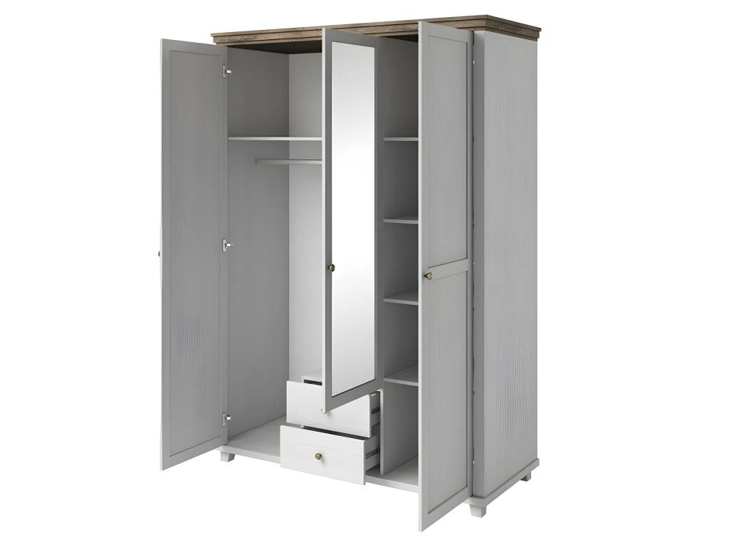 Armoire 150x220 Avec 3 Portes Et 2 Tiroirs. Coloris Blanc Et Chêne. Collection ASSIA 6 Armoire 150x220 Avec 3 Portes Et 2 Tiroirs. Coloris Blanc Et Chêne. Collection ASSIA – Image 4