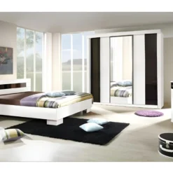 Armoire, Garde Robe DUBLIN Trois Portes Coulissantes. Coloris Blanc Mat Et Noir Brillant. Meuble Pour Chambre à Coucher. -Sominova Soldes Boutique armoire et dressing 9576869