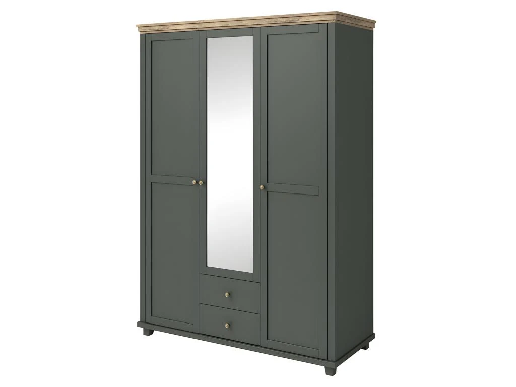 Armoire 150x220 Avec 3 Portes Et 2 Tiroirs. Coloris Vert Kaki Et Chêne. Collection ASSIA 3 Armoire 150x220 Avec 3 Portes Et 2 Tiroirs. Coloris Vert Kaki Et Chêne. Collection ASSIA