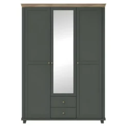 Armoire 150x220 Avec 3 Portes Et 2 Tiroirs. Coloris Vert Kaki Et Chêne. Collection ASSIA 9 Armoire 150x220 Avec 3 Portes Et 2 Tiroirs. Coloris Vert Kaki Et Chêne. Collection ASSIA -Sominova Soldes Boutique armoire et dressing 9576901