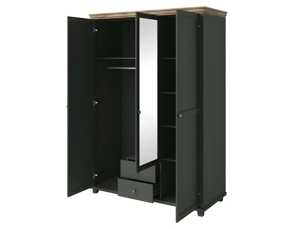 Armoire 150x220 Avec 3 Portes Et 2 Tiroirs. Coloris Vert Kaki Et Chêne. Collection ASSIA 6 Armoire 150x220 Avec 3 Portes Et 2 Tiroirs. Coloris Vert Kaki Et Chêne. Collection ASSIA – Image 4