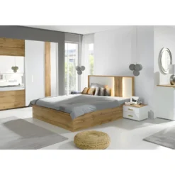 Armoire, Garde Robe WOOD Deux Portes Coulissantes 250 Cm. Coloris Chêne Et Blanc Brillant. Meuble Pour Chambre à Coucher 7 Armoire, Garde Robe WOOD Deux Portes Coulissantes 250 Cm. Coloris Chêne Et Blanc Brillant. Meuble Pour Chambre à Coucher -Sominova Soldes Boutique armoire et dressing 9577025