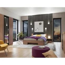 Armoire 4 Portes Avec Miroirs Coloris Red Wallnut Et Noir - IRINA -Sominova Soldes Boutique armoire et dressing 9577139