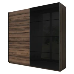 Armoire 2 Portes Coulissantes 200cm Couleur Chêne Foncé Et Noir. Collection FLOYD