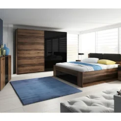 Armoire 2 Portes Coulissantes 200cm Couleur Chêne Foncé Et Noir. Collection FLOYD -Sominova Soldes Boutique armoire et dressing 9577239